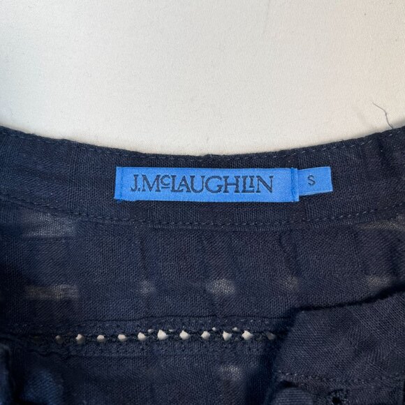 J. McLaughlin Ushi Linen-Blend Blouse Button Front 3/4 Sleeve Semi Sheer Navy S - Picture 4 of 11